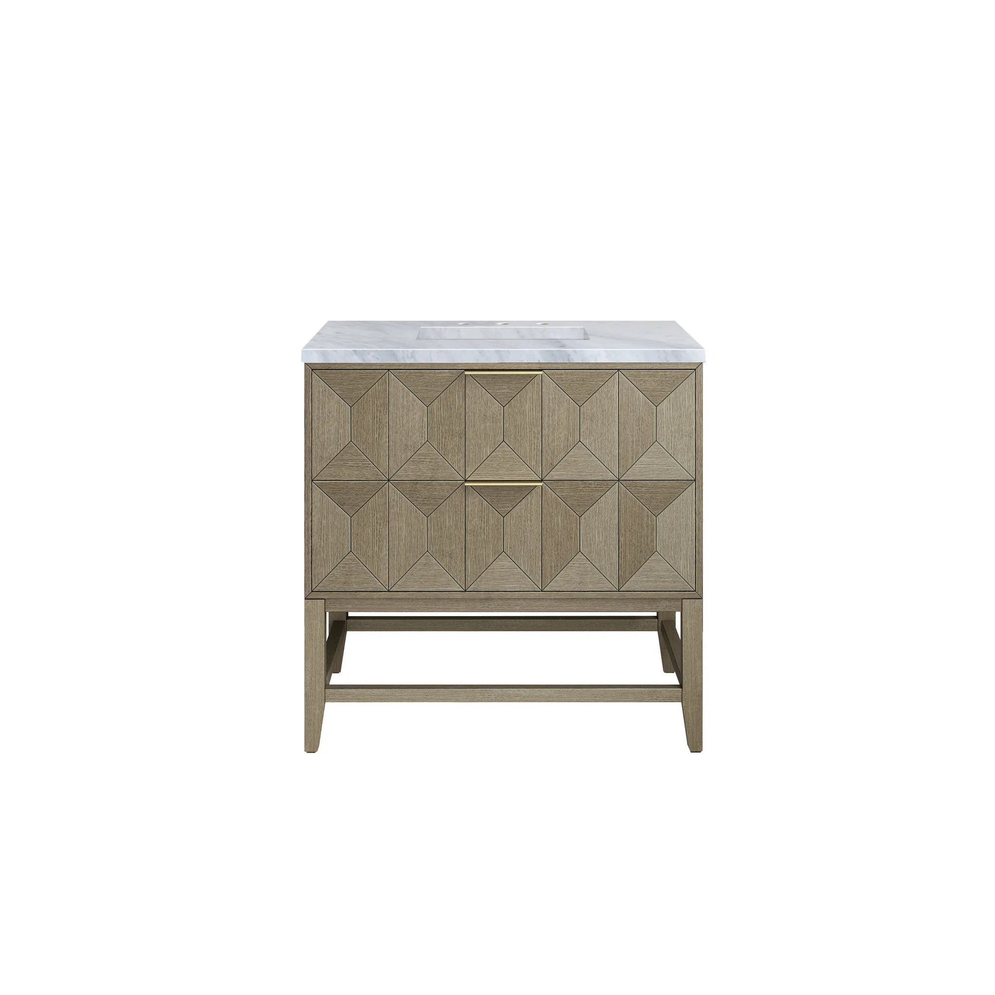 36" Emmeline Single Vanity in Pebble Oak-Carrara White Marble-8" Widespread image