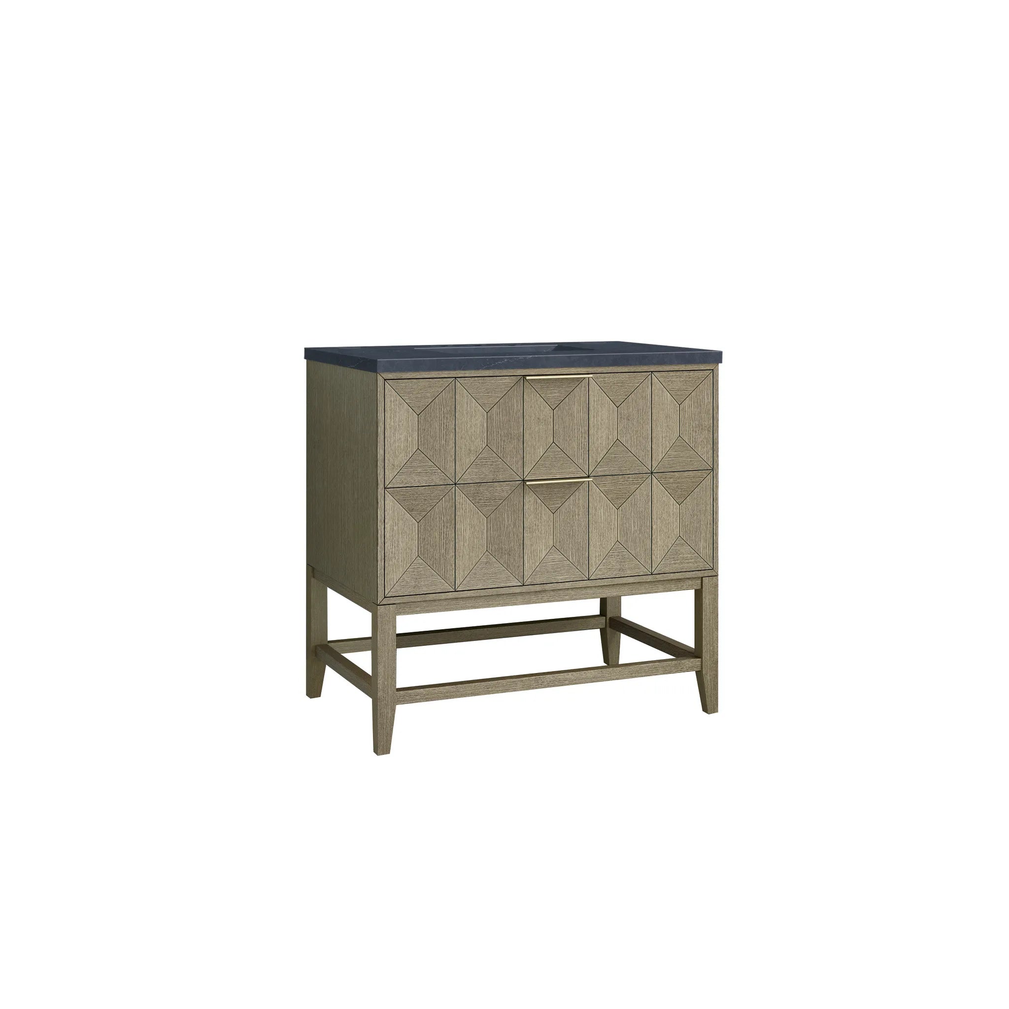 36" Emmeline Single Vanity in Pebble Oak-Charcoal Soapstone Silestone-8" Widespread image 5