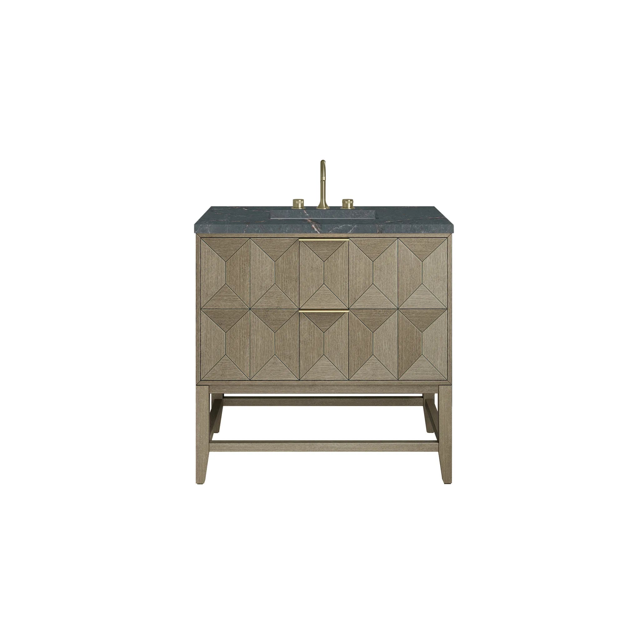36" Emmeline Single Vanity in Pebble Oak-Parisien Bleu Silestone-8" Widespread image