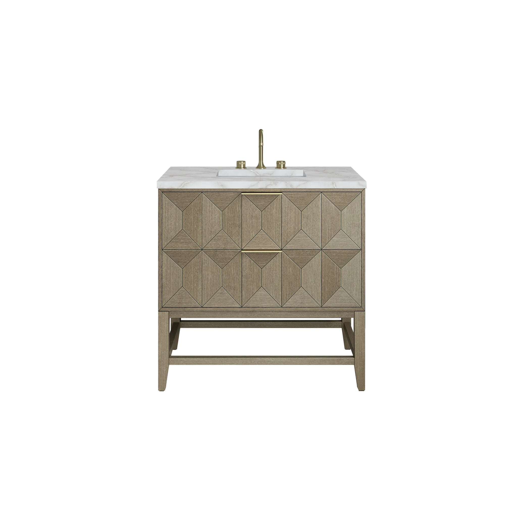 36" Emmeline Single Vanity in Pebble Oak-Victorian Silver Silestone-8" Widespread image