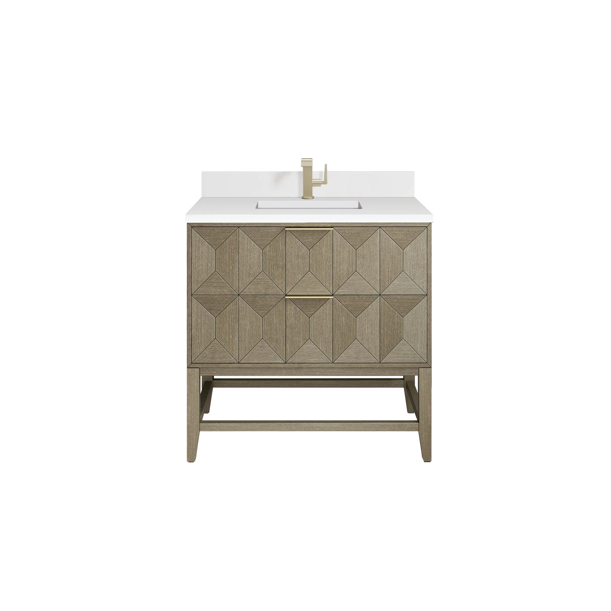 36" Emmeline Single Vanity in Pebble Oak-White Zeus Silestone & Backsplash-Single Hole image