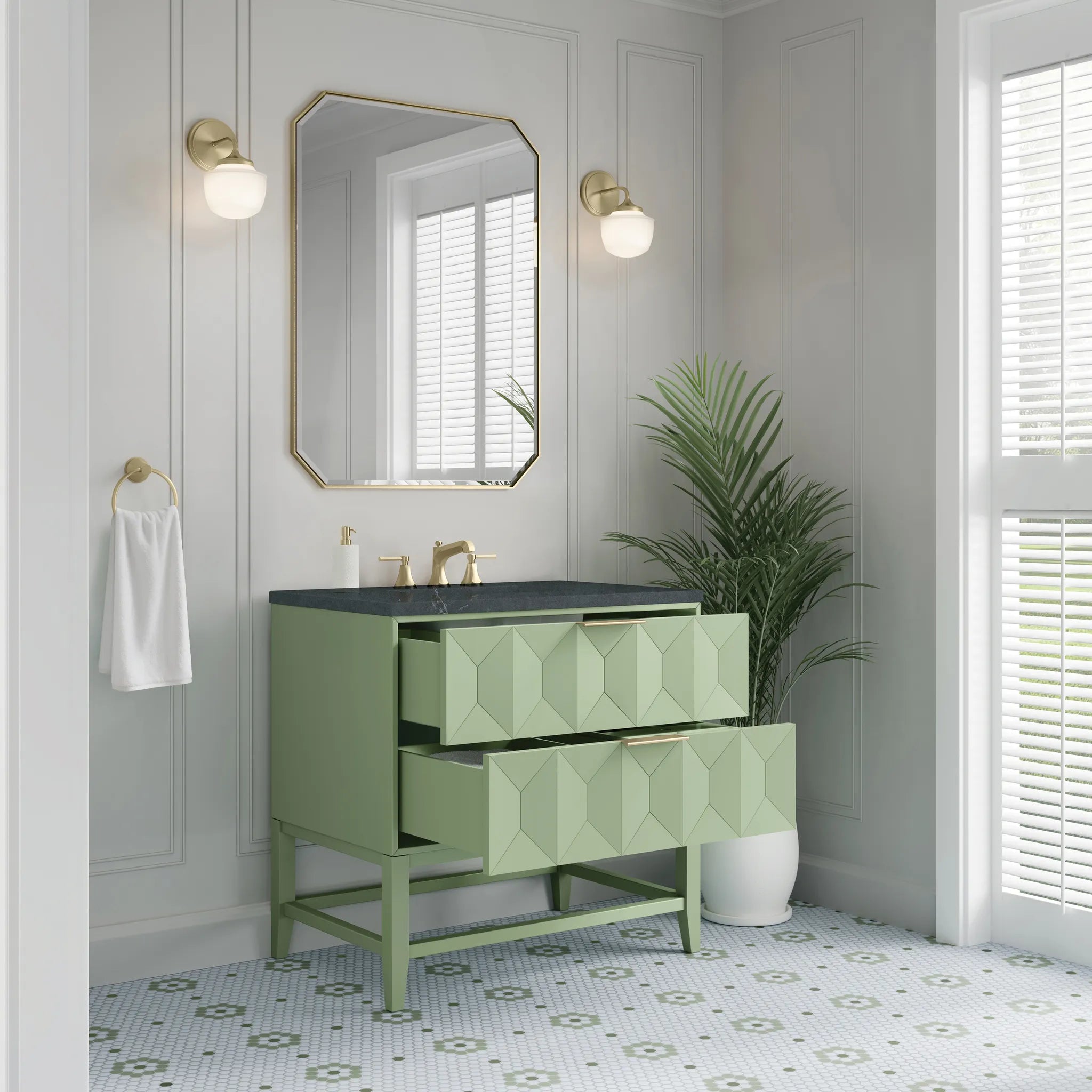 36" Emmeline Single Vanity in Pistachio-Charcoal Soapstone Silestone-8" Widespread image 4