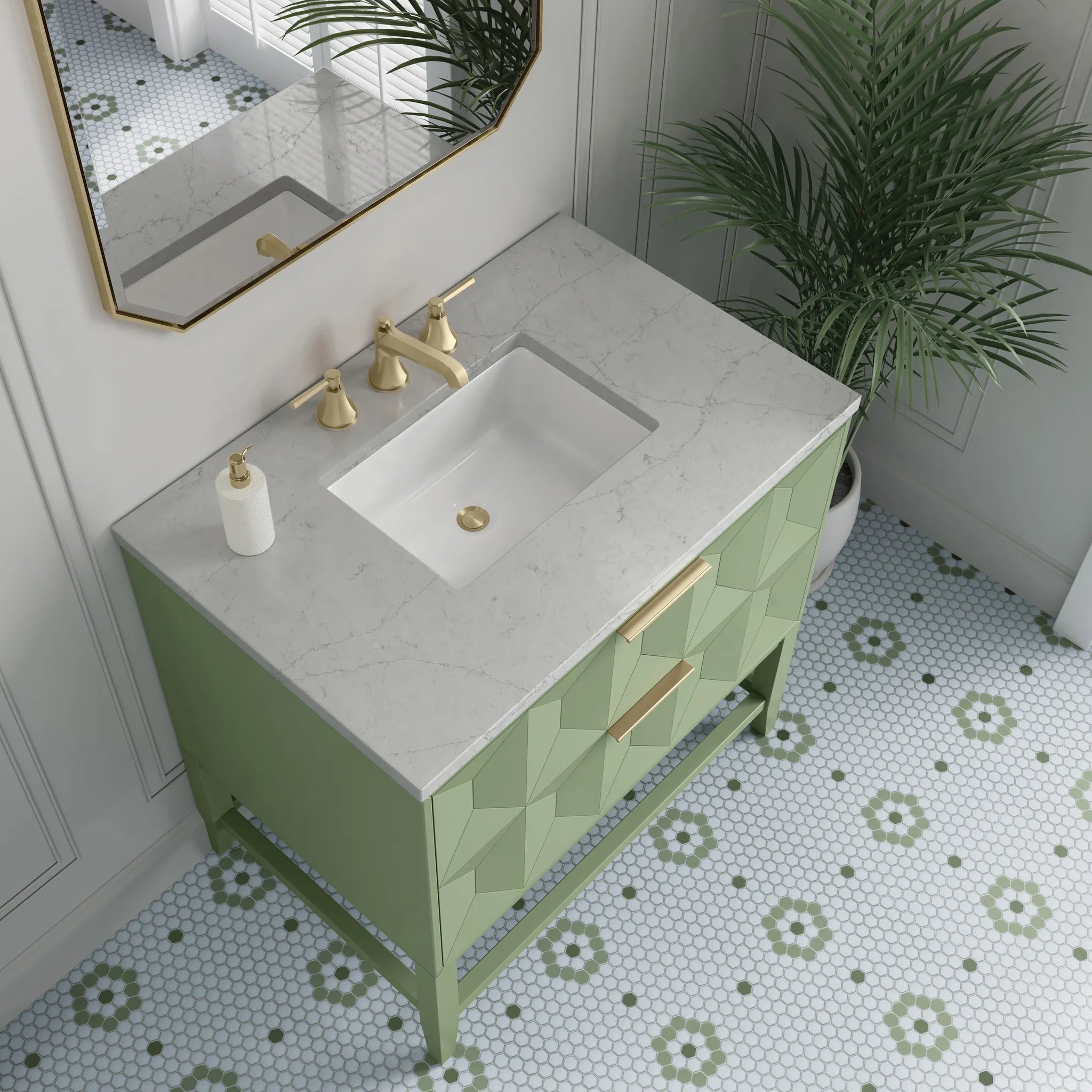 36" Emmeline Single Vanity in Pistachio-Eternal Jasmine Pearl Silestone-8" Widespread image 5