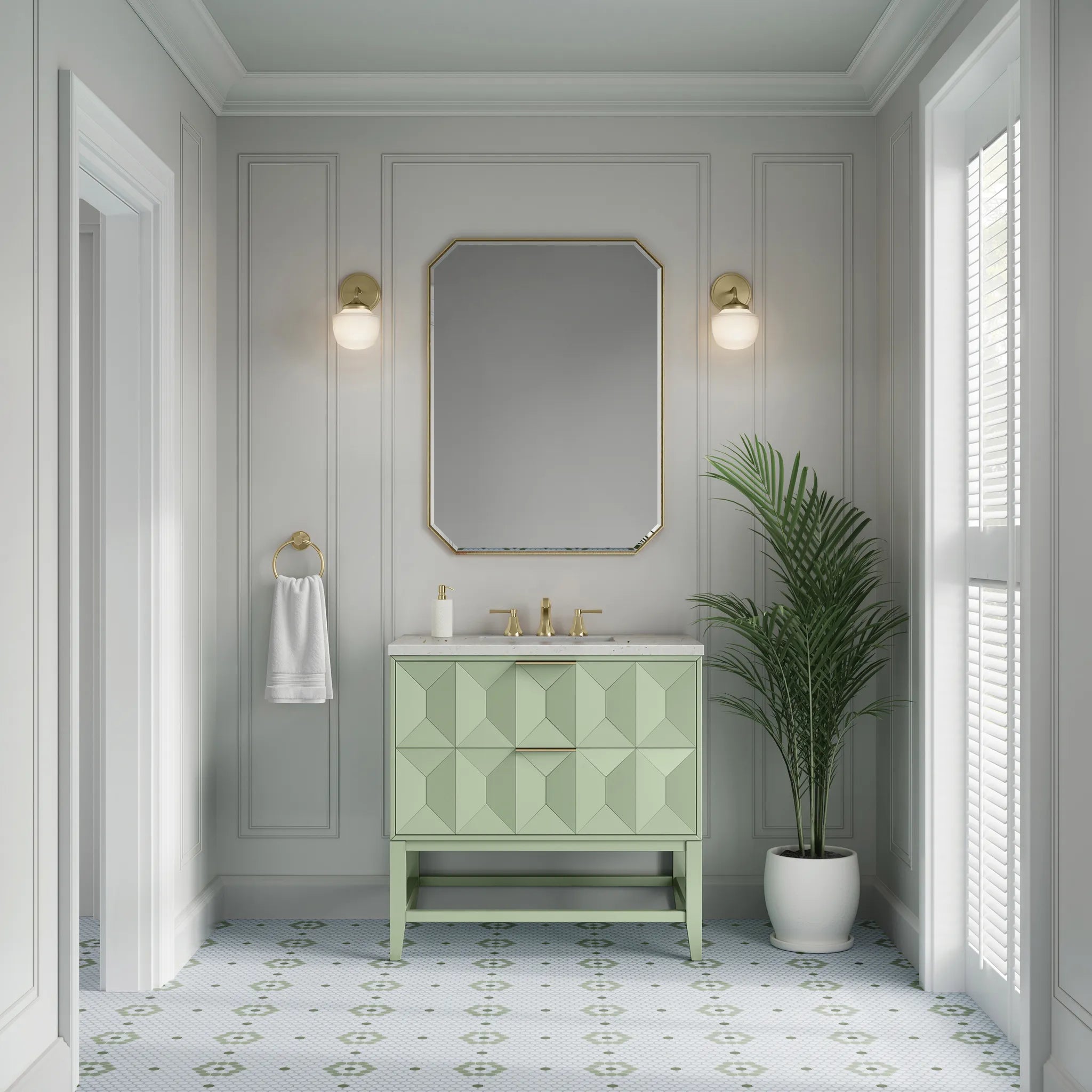 36" Emmeline Single Vanity in Pistachio-Lime Delight Silestone-8" Widespread image 2