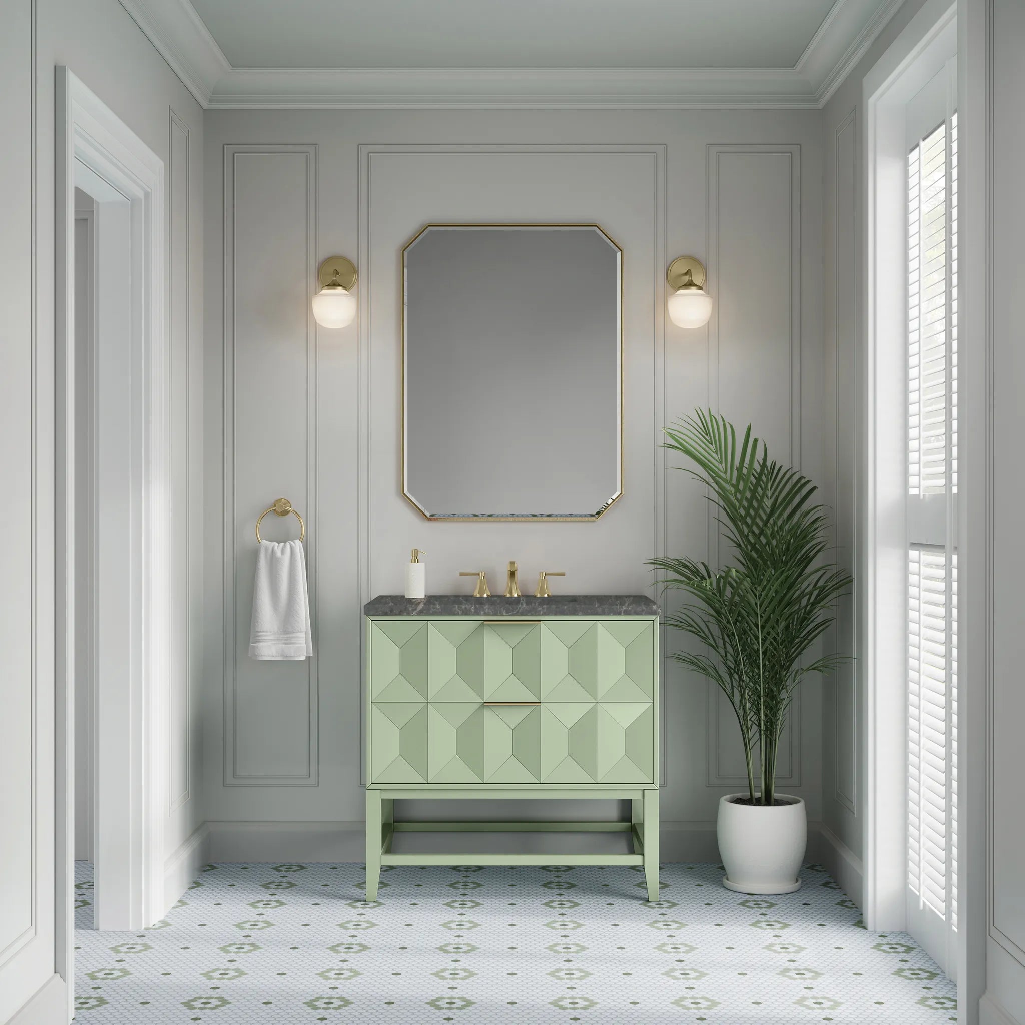 36" Emmeline Single Vanity in Pistachio-Parisien Bleu Silestone-8" Widespread image 2