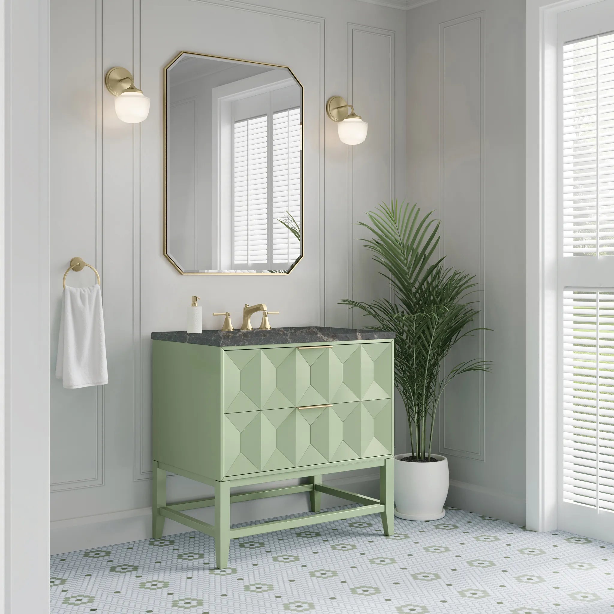 36" Emmeline Single Vanity in Pistachio-Parisien Bleu Silestone-8" Widespread image 3
