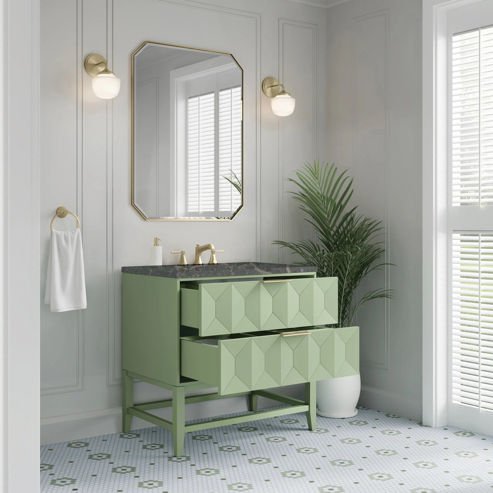 36" Emmeline Single Vanity in Pistachio-Parisien Bleu Silestone-8" Widespread image 4