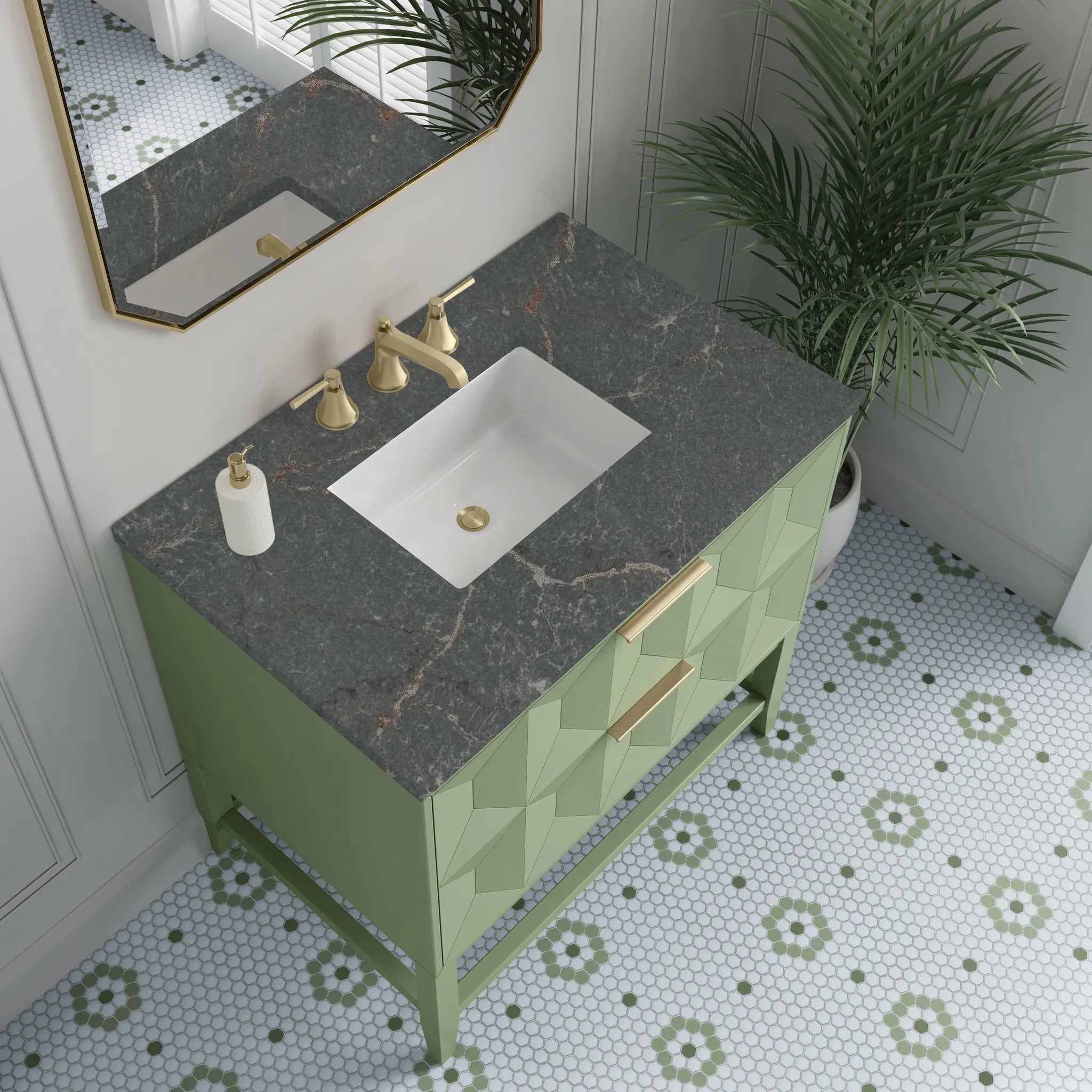 36" Emmeline Single Vanity in Pistachio-Parisien Bleu Silestone-8" Widespread image 6
