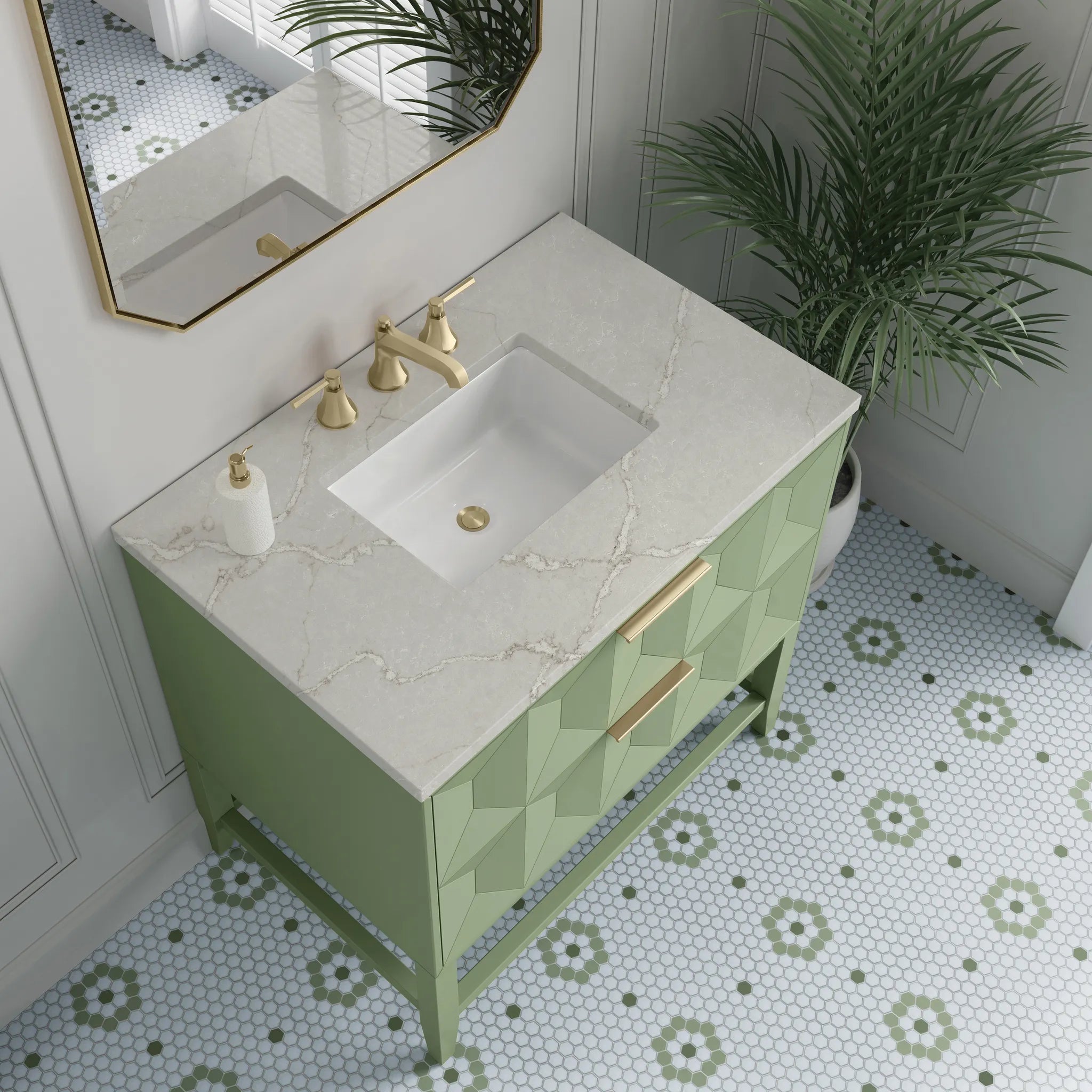 36" Emmeline Single Vanity in Pistachio-Victorian Silver Silestone-8" Widespread image 6