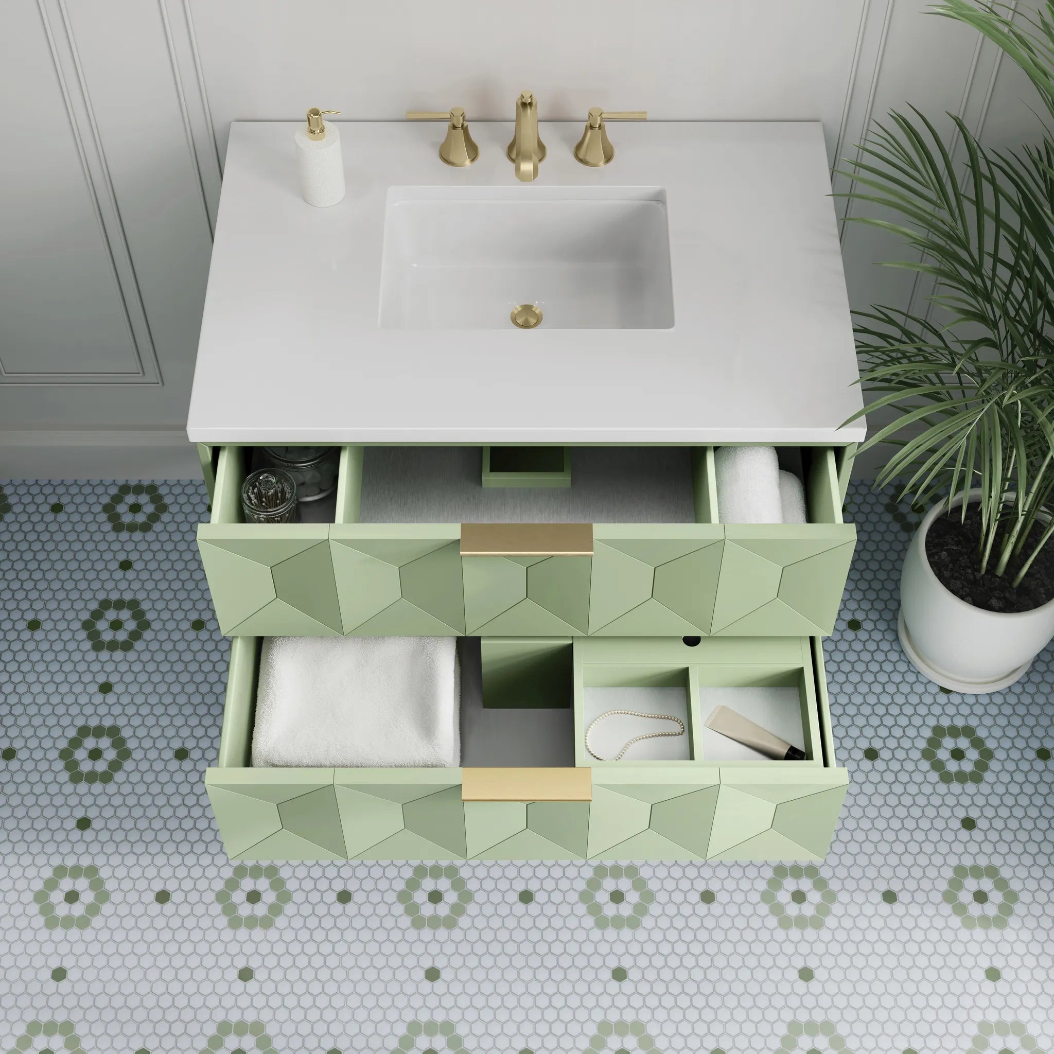 36" Emmeline Single Vanity in Pistachio-White Zeus Silestone-8" Widespread image 5
