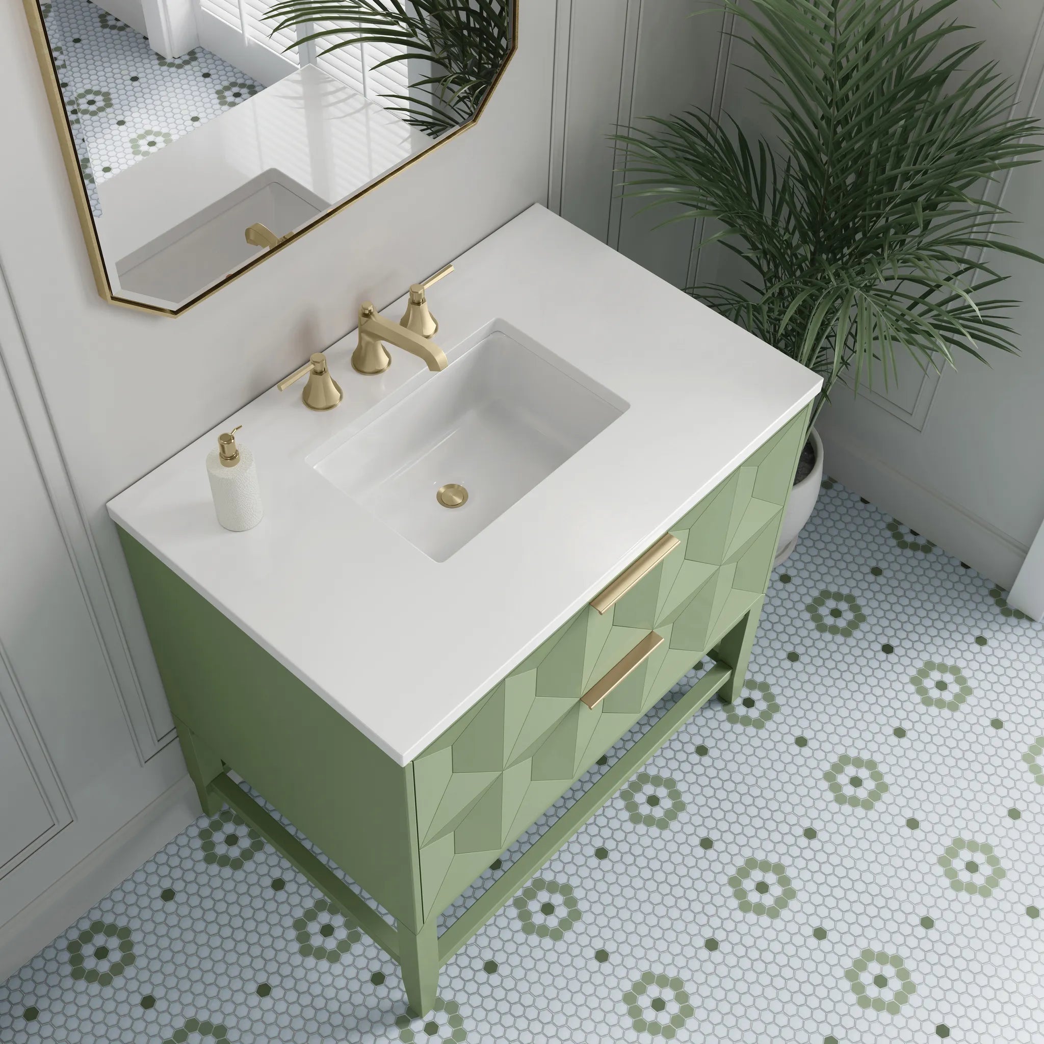 36" Emmeline Single Vanity in Pistachio-White Zeus Silestone-8" Widespread image 7