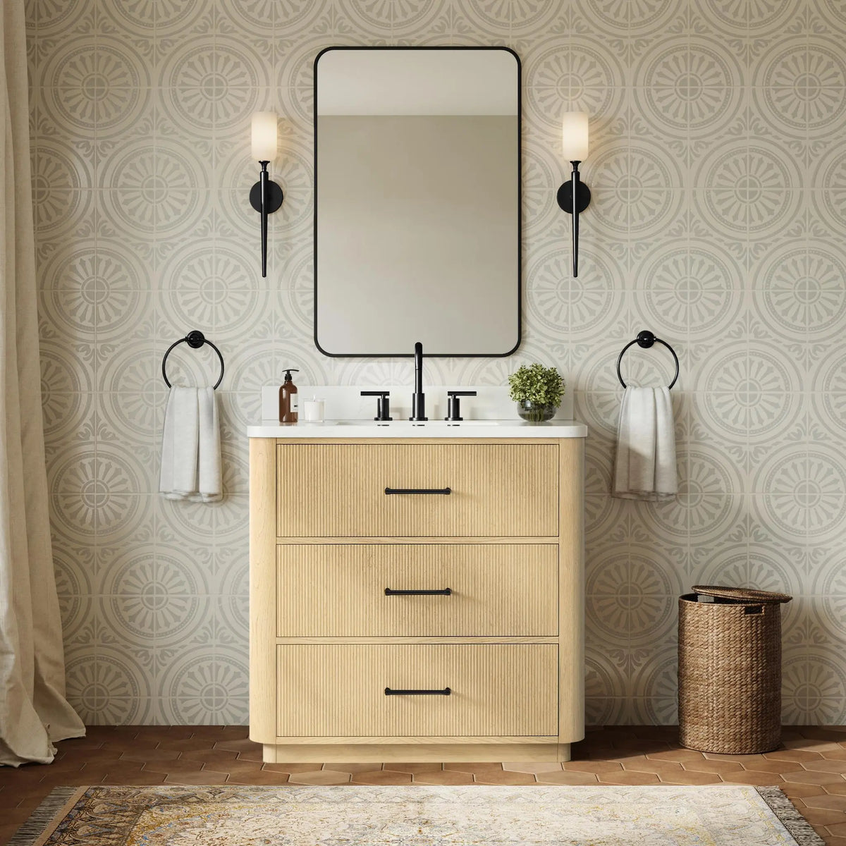 36" Francesca Single Bathroom Vanity Scandinavian Oak Matte Black Trim by wyndham View 9
