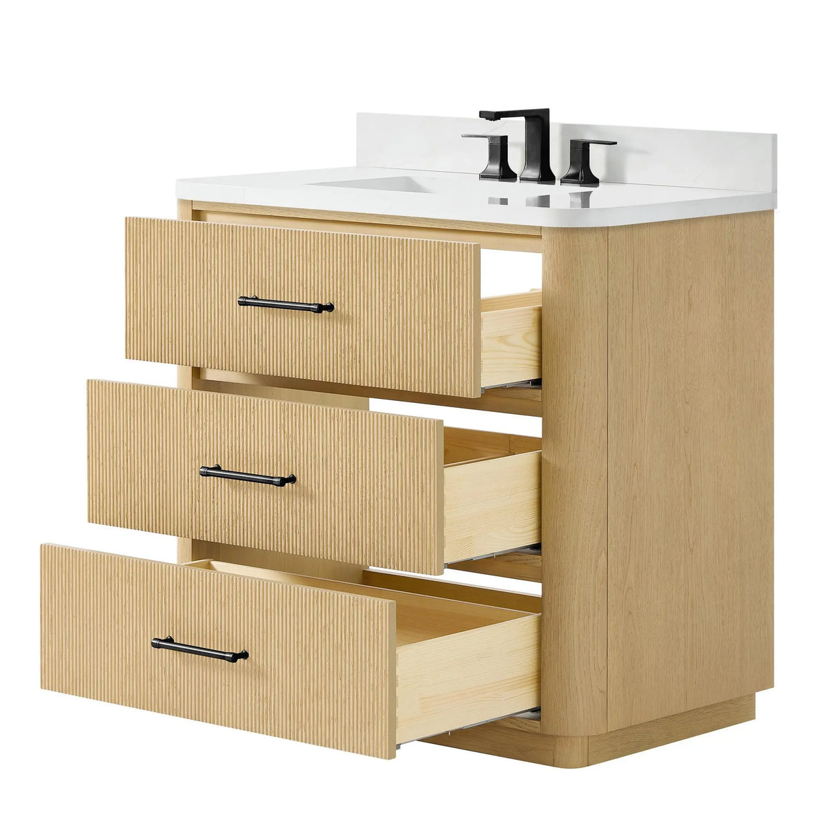 36" Francesca Single Bathroom Vanity Scandinavian Oak Matte Black Trim by wyndham View 8