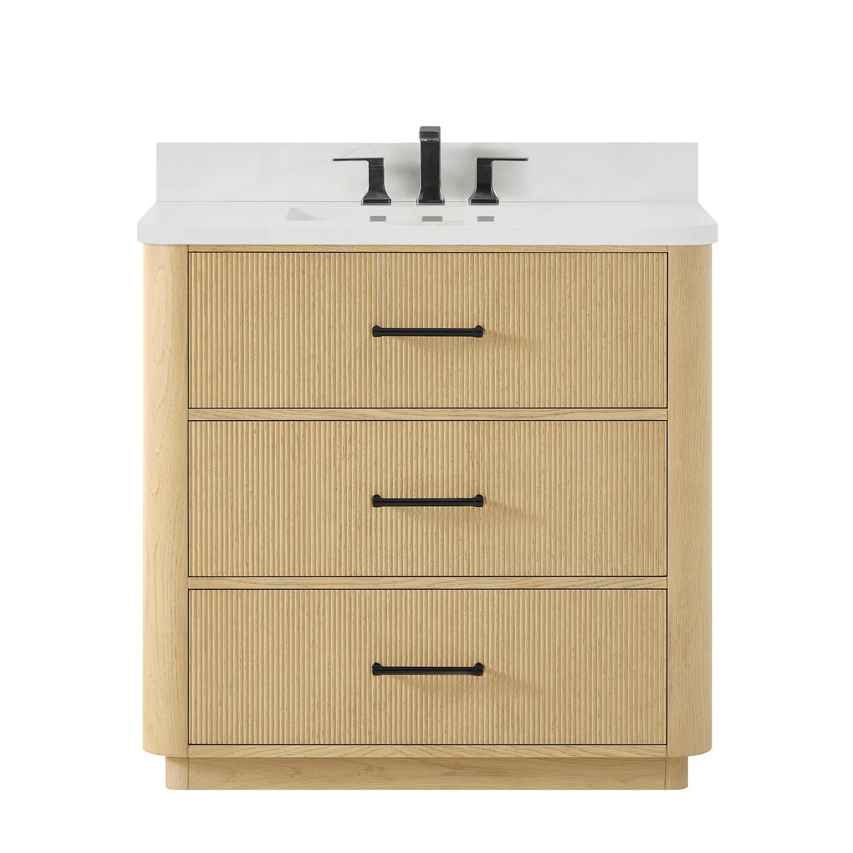 36" Francesca Single Bathroom Vanity Scandinavian Oak Matte Black Trim by wyndham View 6