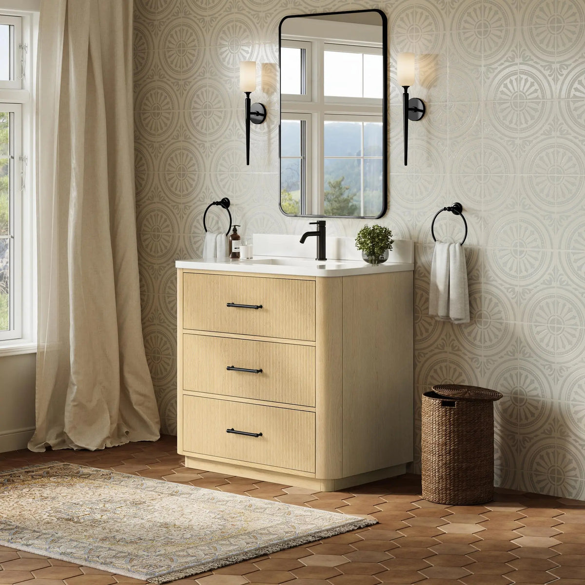 36" Francesca Single Bathroom Vanity Scandinavian Oak Matte Black Trim by wyndham View 12