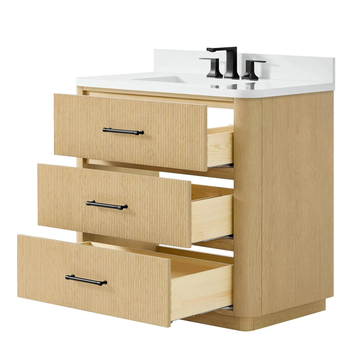 36" Francesca Single Bathroom Vanity Scandinavian Oak Matte Black Trim by wyndham View 18
