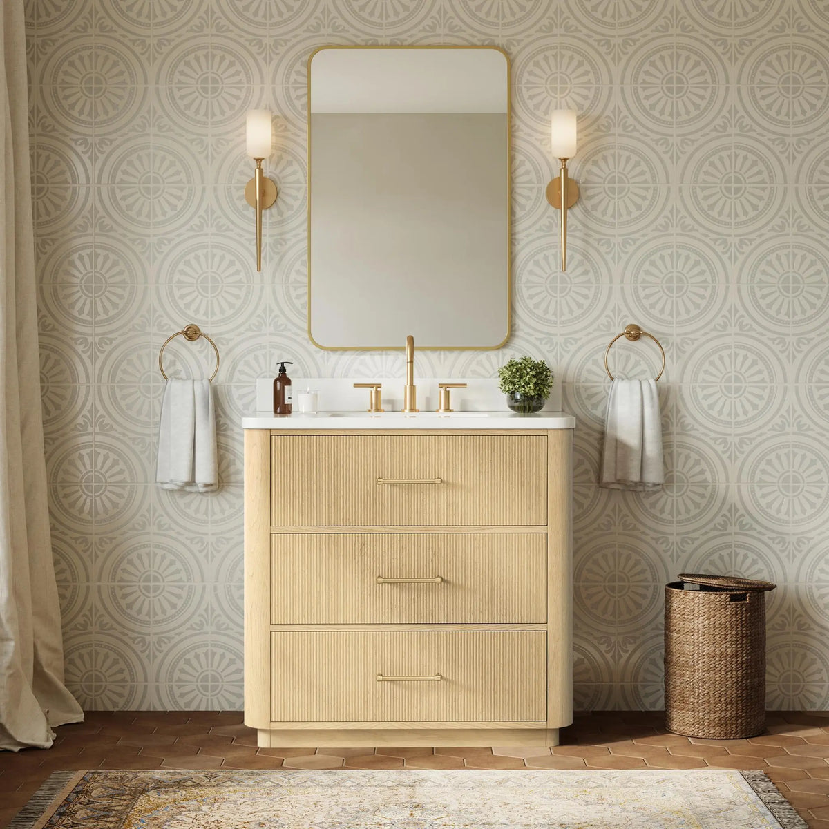 36" Francesca Single Bathroom Vanity Scandinavian Oak Satin Bronze Trim by wyndham View 19