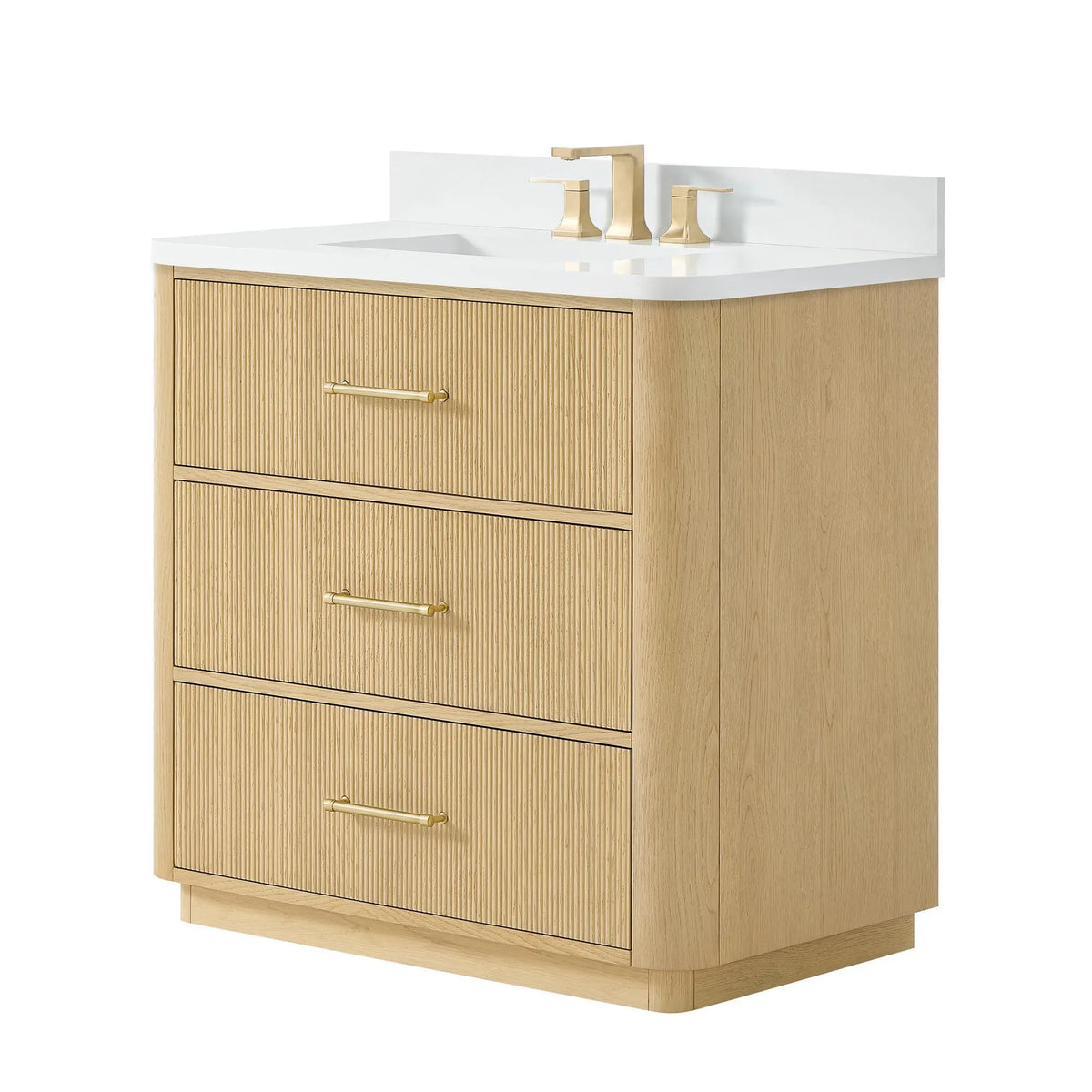 36" Francesca Single Bathroom Vanity Scandinavian Oak Satin Bronze Trim by wyndham View 20