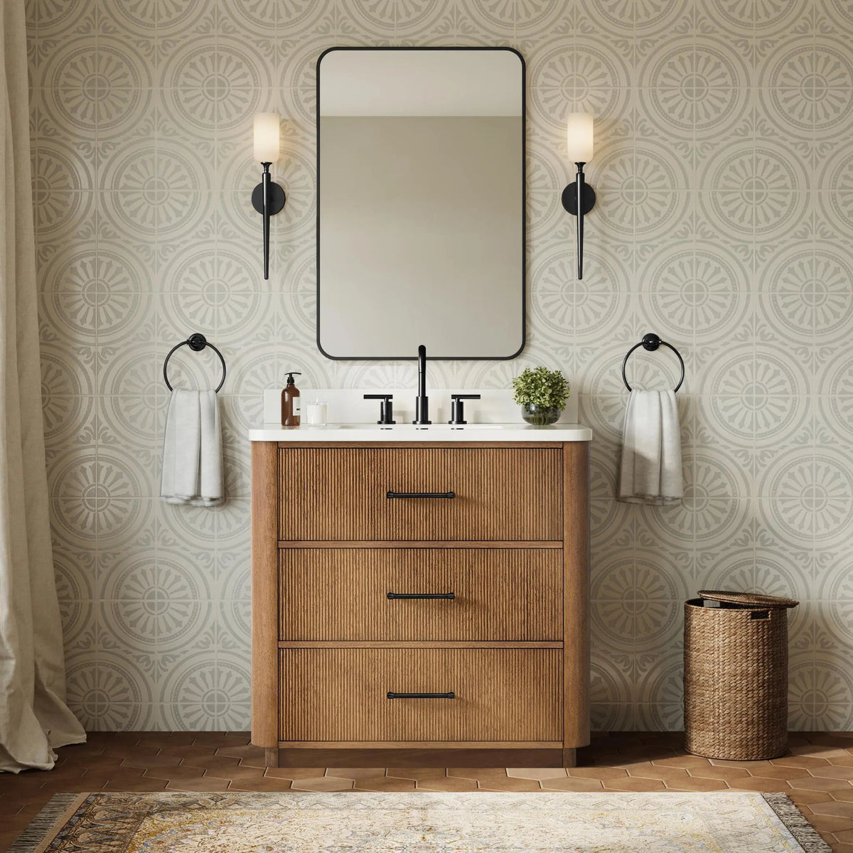 36" Francesca Single Bathroom Vanity Toasted Walnut Matte Black Trim by wyndham View 19