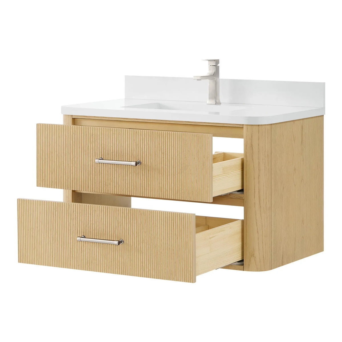 36" Francesca Single Wall Mounted Bathroom Vanity Scandinavian Oak Brushed Nickel Trim by wyndham View 13