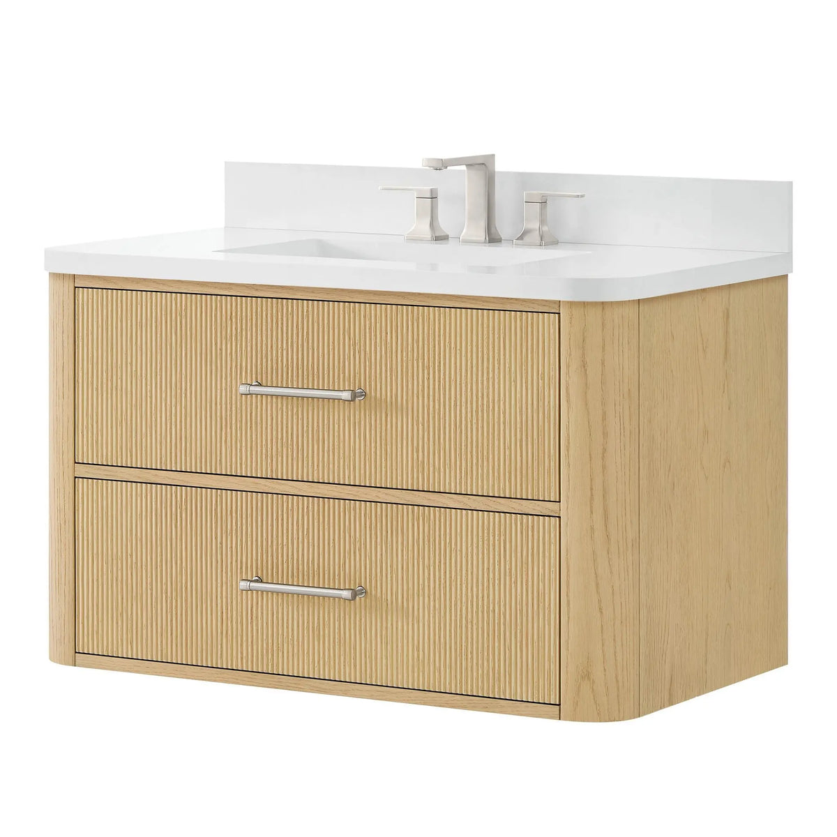 36" Francesca Single Wall Mounted Bathroom Vanity Scandinavian Oak Brushed Nickel Trim by wyndham View 20