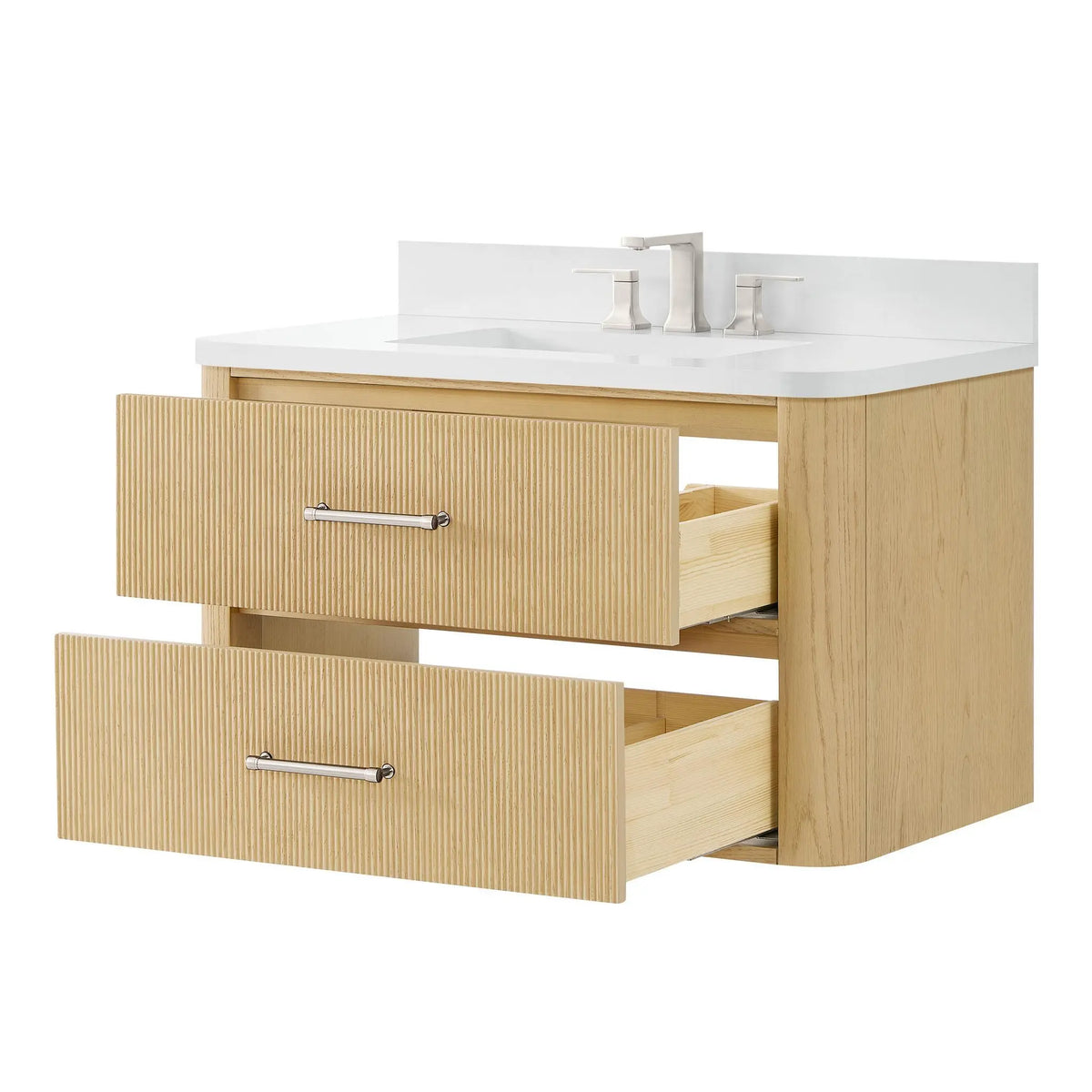 36" Francesca Single Wall Mounted Bathroom Vanity Scandinavian Oak Brushed Nickel Trim by wyndham View 18