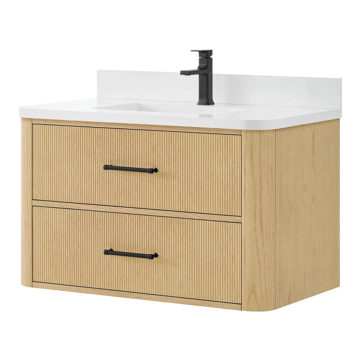 36" Francesca Single Wall Mounted Bathroom Vanity Scandinavian Oak Matte Black Trim by wyndham View 15