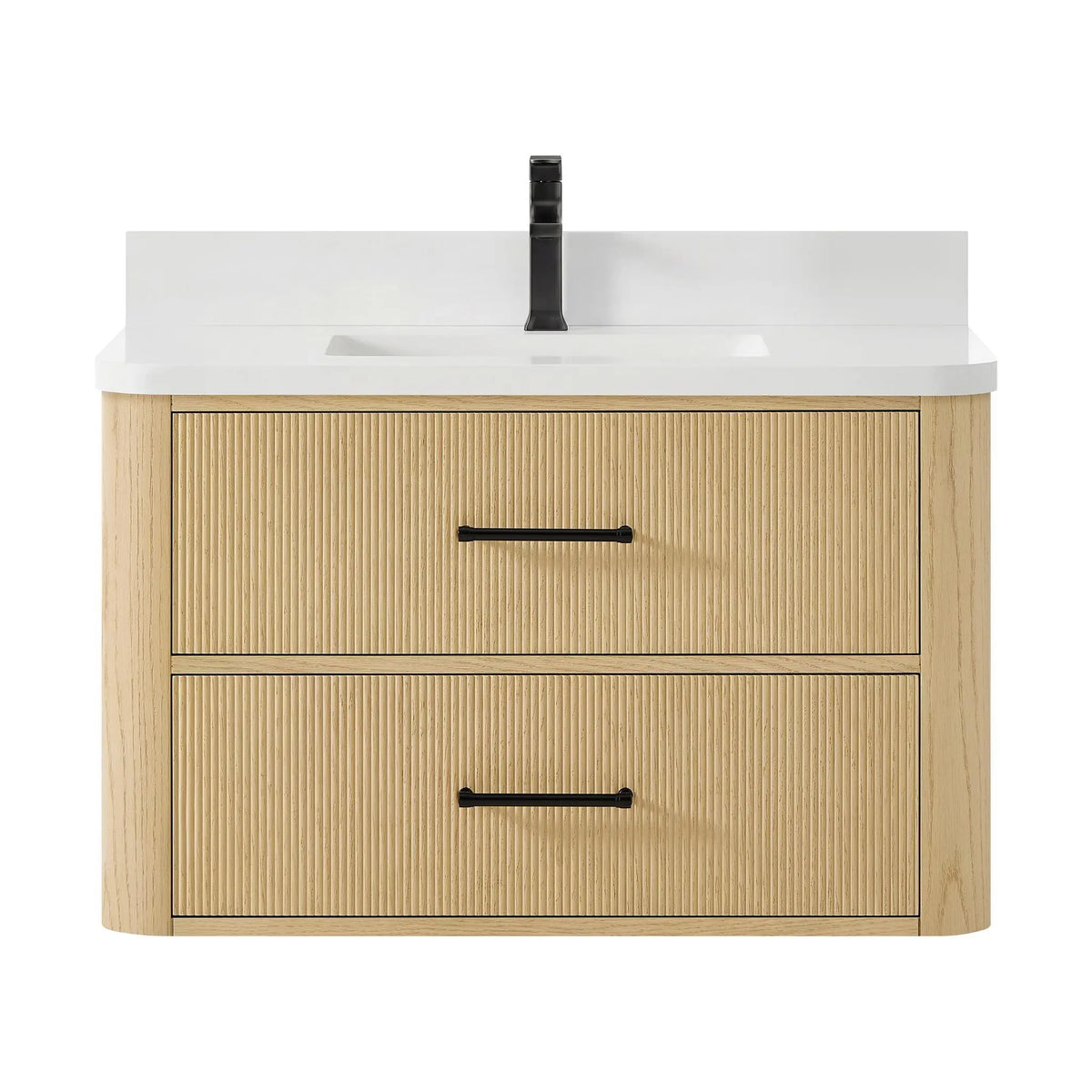 36" Francesca Single Wall Mounted Bathroom Vanity Scandinavian Oak Matte Black Trim by wyndham View 11