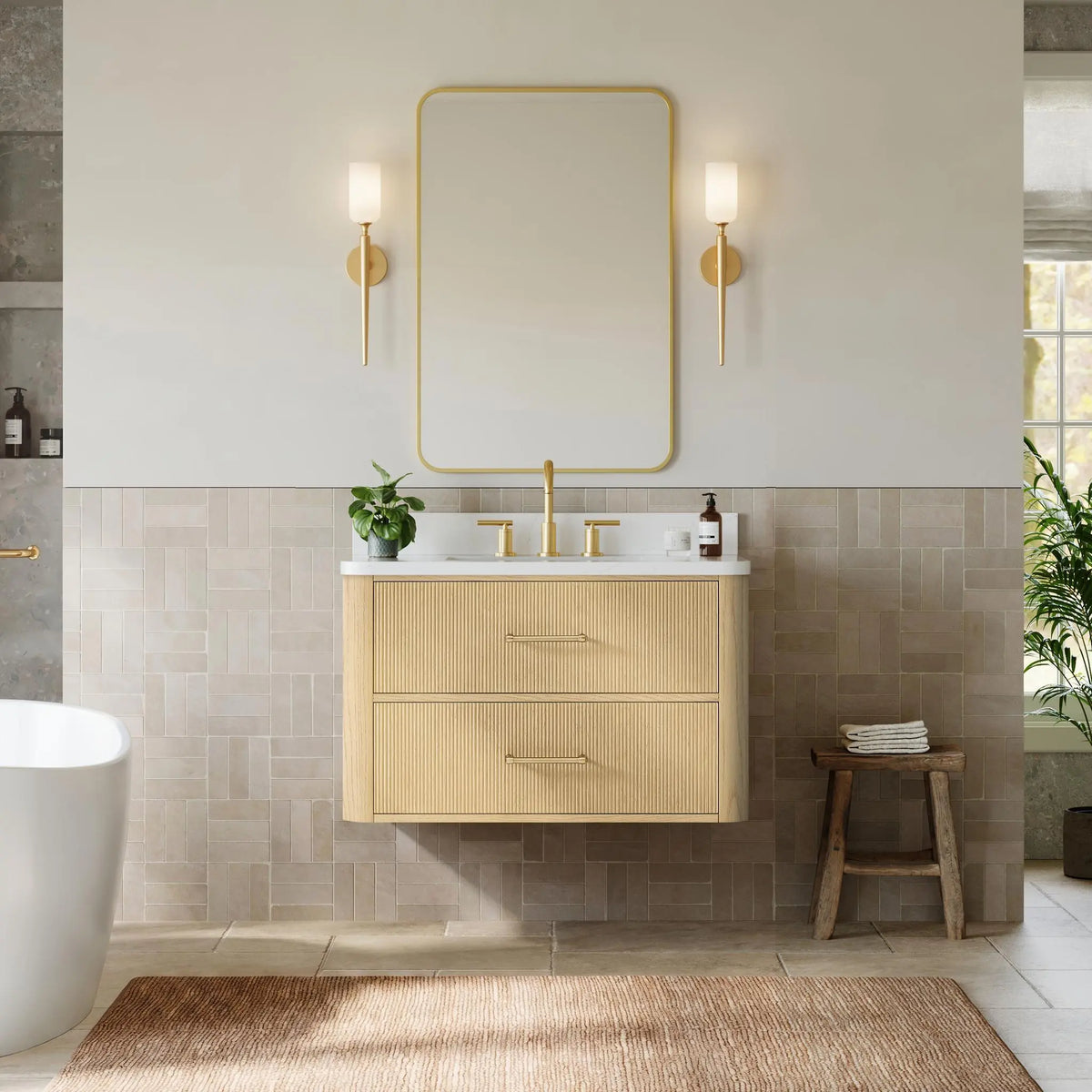 36" Francesca Single Wall Mounted Bathroom Vanity Scandinavian Oak Satin Bronze Trim by wyndham View 7