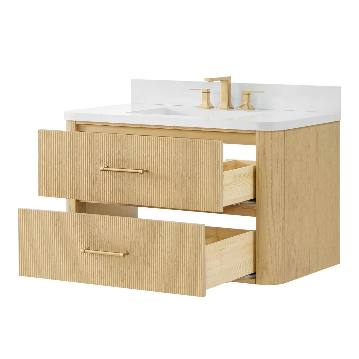 36" Francesca Single Wall Mounted Bathroom Vanity Scandinavian Oak Satin Bronze Trim by wyndham View 8