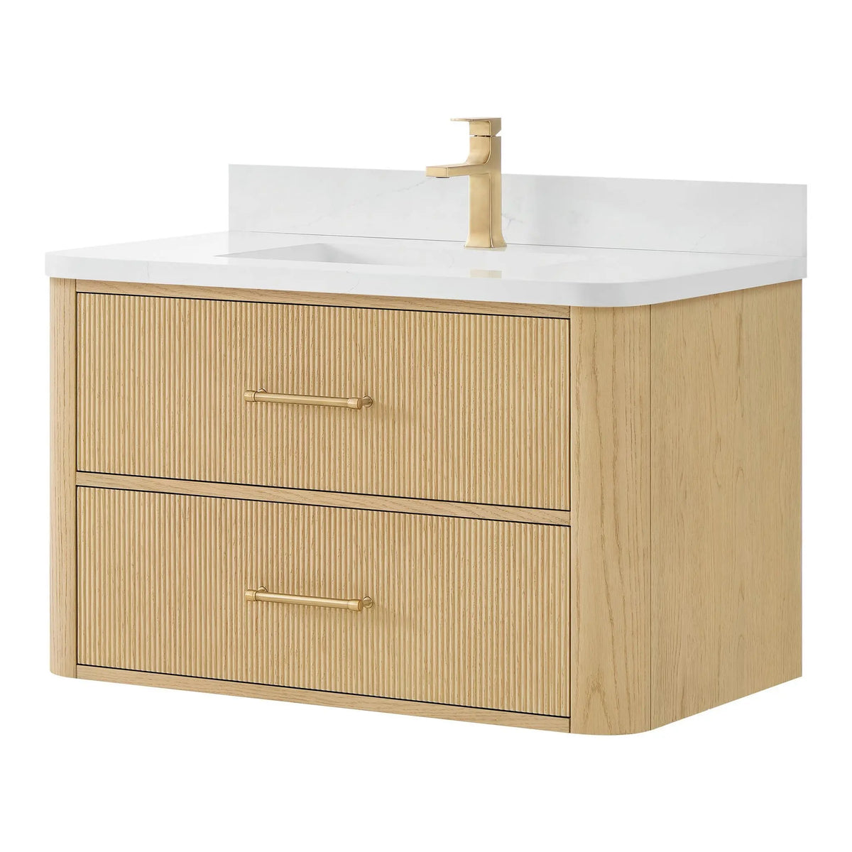 36" Francesca Single Wall Mounted Bathroom Vanity Scandinavian Oak Satin Bronze Trim by wyndham View 5