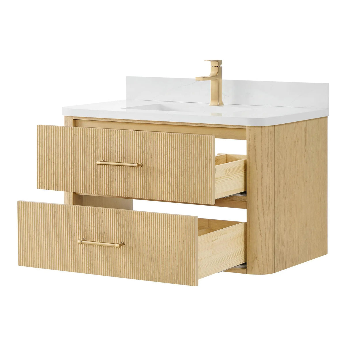 36" Francesca Single Wall Mounted Bathroom Vanity Scandinavian Oak Satin Bronze Trim by wyndham View 3