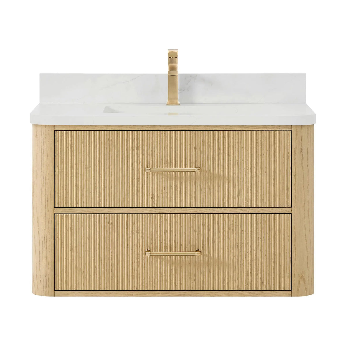 36" Francesca Single Wall Mounted Bathroom Vanity Scandinavian Oak Satin Bronze Trim by wyndham View 1