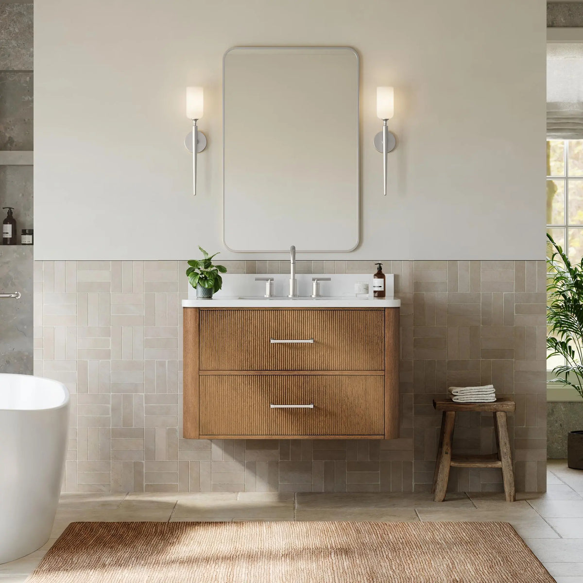 36" Francesca Single Wall Mounted Bathroom Vanity Toasted Walnut Brushed Nickel Trim by wyndham View 7