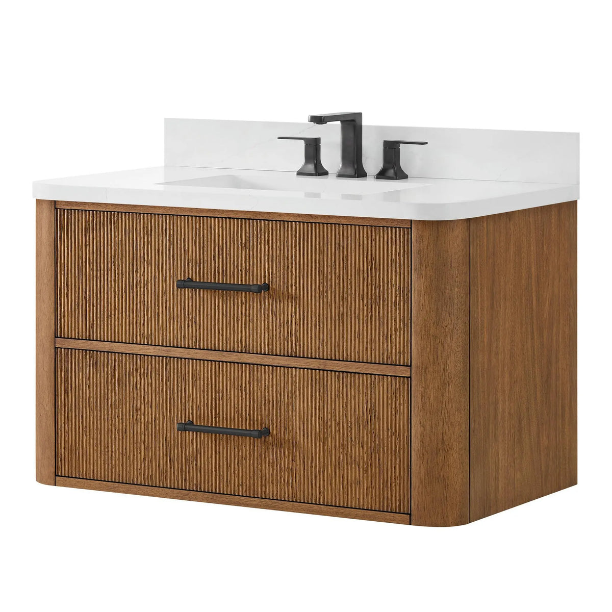 36" Francesca Single Wall Mounted Bathroom Vanity Toasted Walnut Matte Black Trim by wyndham View 10