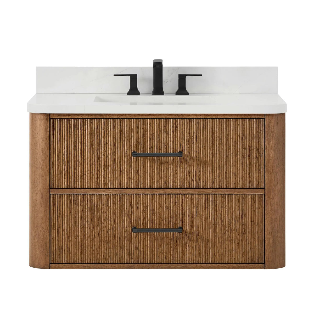 36" Francesca Single Wall Mounted Bathroom Vanity Toasted Walnut Matte Black Trim by wyndham View 6