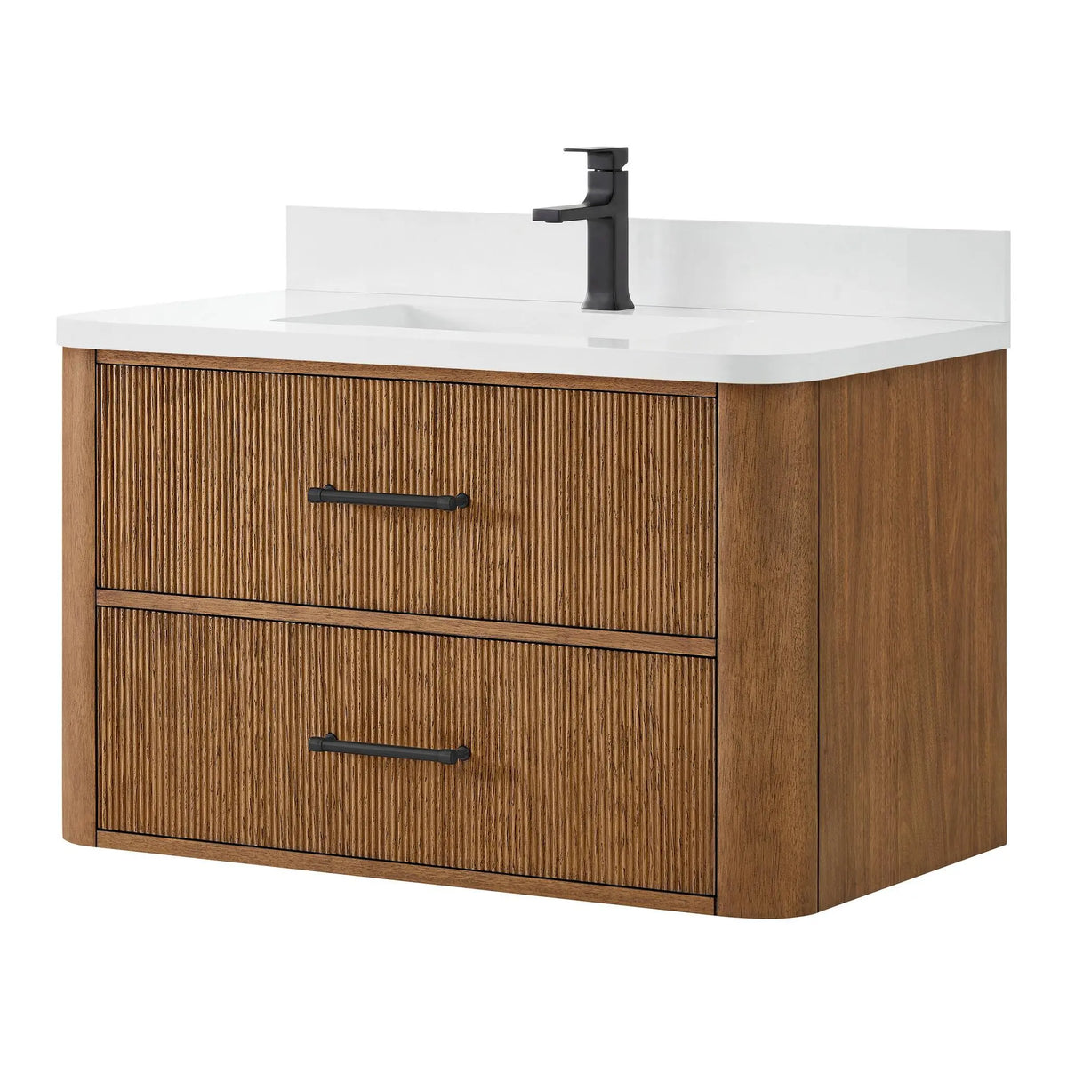 36" Francesca Single Wall Mounted Bathroom Vanity Toasted Walnut Matte Black Trim by wyndham View 15