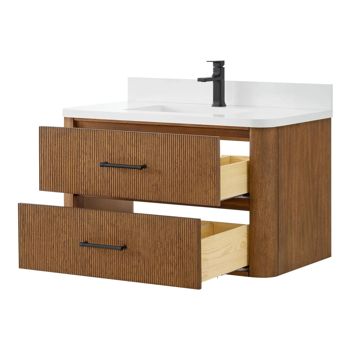 36" Francesca Single Wall Mounted Bathroom Vanity Toasted Walnut Matte Black Trim by wyndham View 13