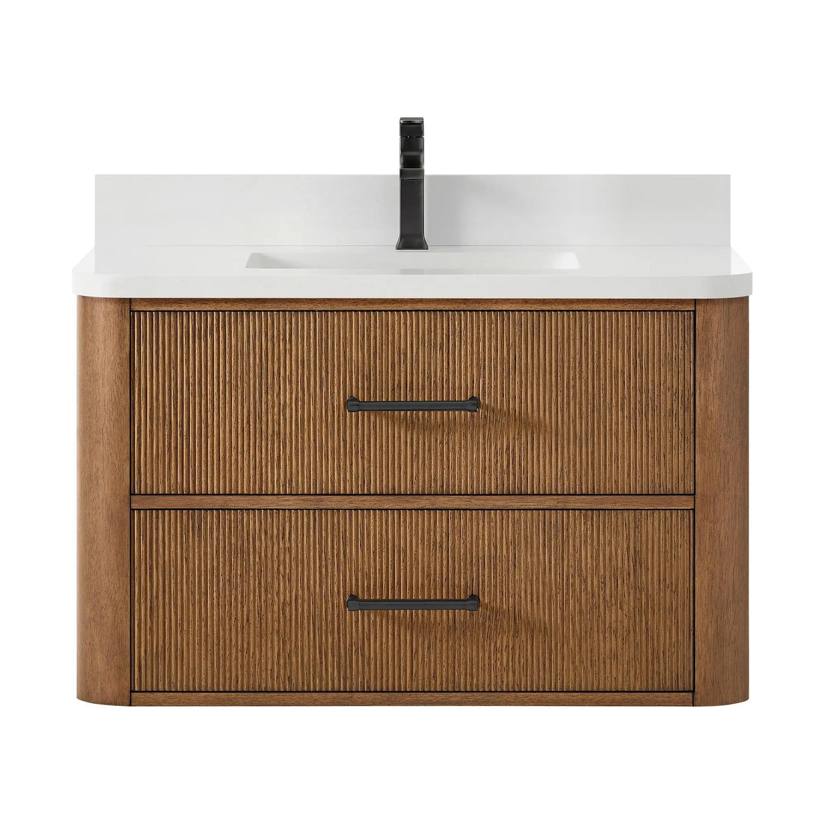 36" Francesca Single Wall Mounted Bathroom Vanity Toasted Walnut Matte Black Trim by wyndham View 11