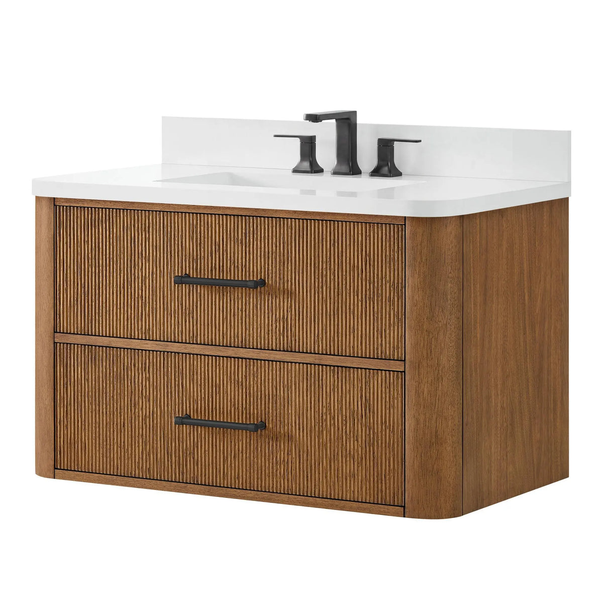 36" Francesca Single Wall Mounted Bathroom Vanity Toasted Walnut Matte Black Trim by wyndham View 20