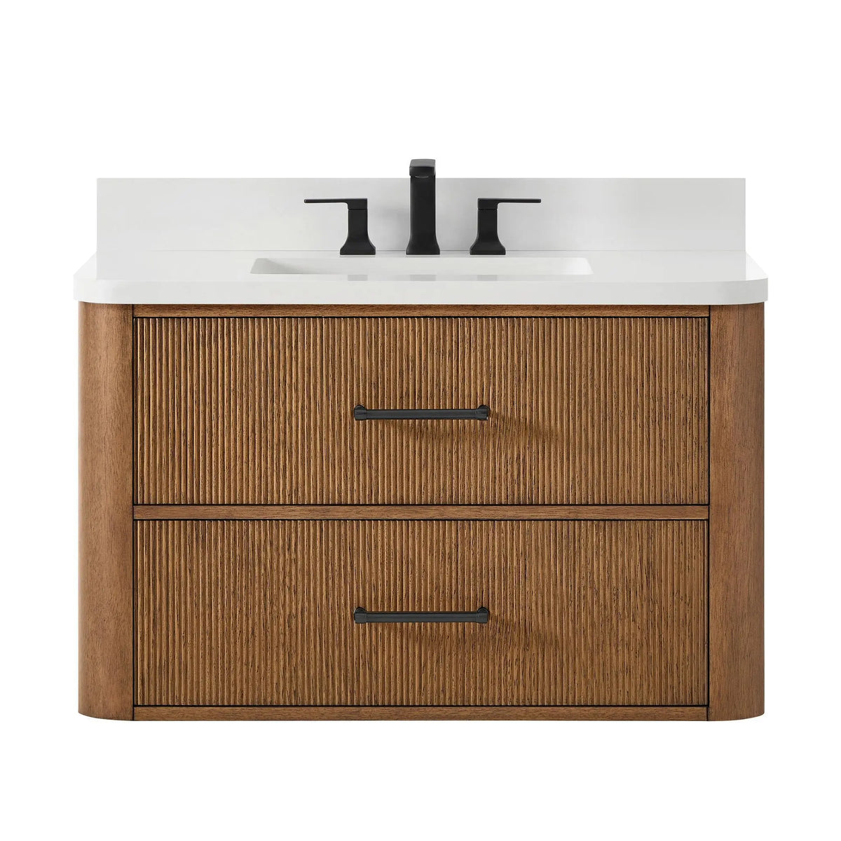 36" Francesca Single Wall Mounted Bathroom Vanity Toasted Walnut Matte Black Trim by wyndham View 16