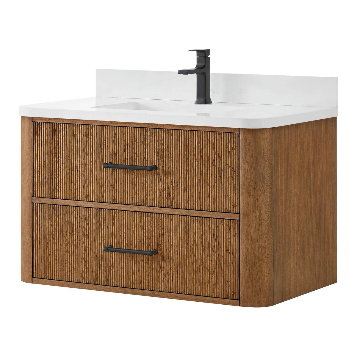 36" Francesca Single Wall Mounted Bathroom Vanity Toasted Walnut Matte Black Trim by wyndham View 5