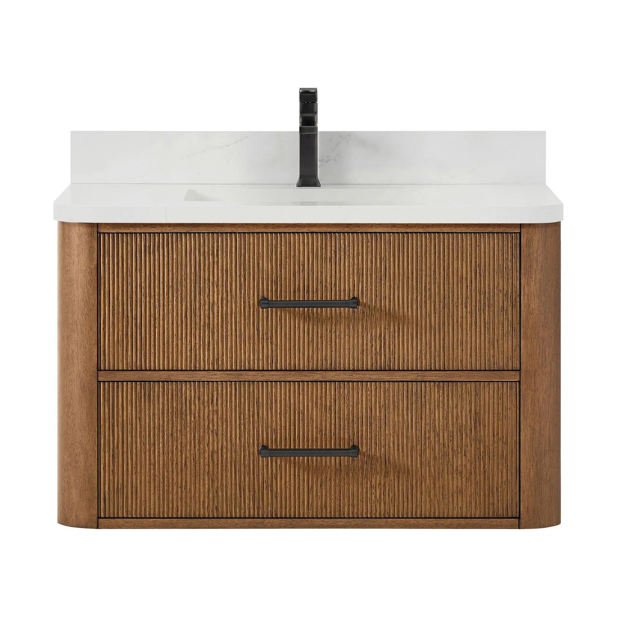 36" Francesca Single Wall Mounted Bathroom Vanity Toasted Walnut Matte Black Trim by wyndham View 1