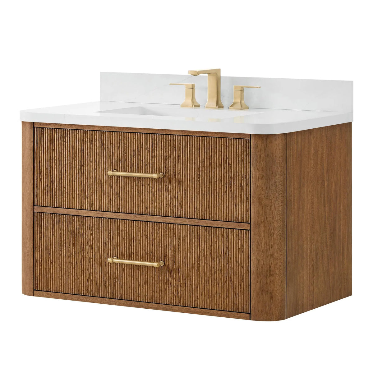 36" Francesca Single Wall Mounted Bathroom Vanity Toasted Walnut Satin Bronze Trim by wyndham View 10