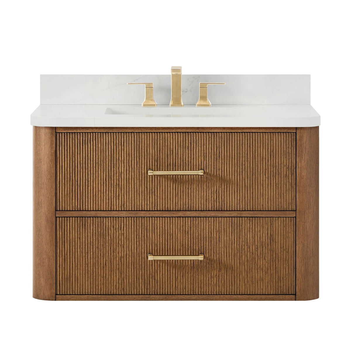 36" Francesca Single Wall Mounted Bathroom Vanity Toasted Walnut Satin Bronze Trim by wyndham View 6