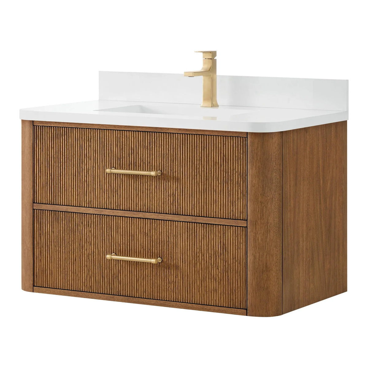 36" Francesca Single Wall Mounted Bathroom Vanity Toasted Walnut Satin Bronze Trim by wyndham View 15