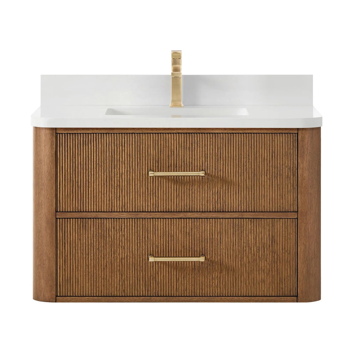 36" Francesca Single Wall Mounted Bathroom Vanity Toasted Walnut Satin Bronze Trim by wyndham View 11