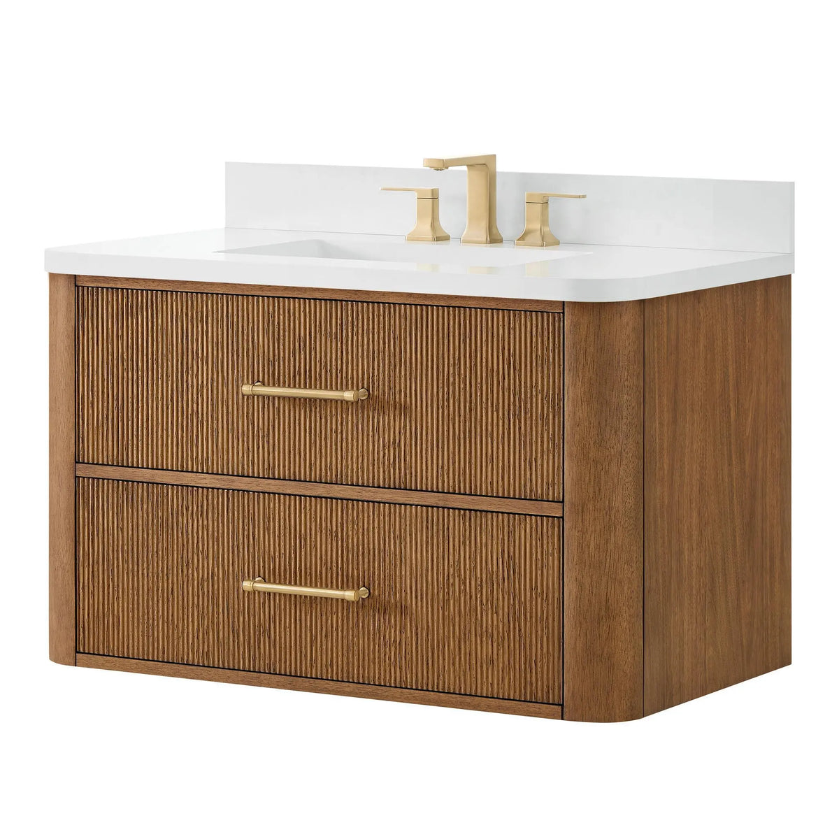 36" Francesca Single Wall Mounted Bathroom Vanity Toasted Walnut Satin Bronze Trim by wyndham View 20