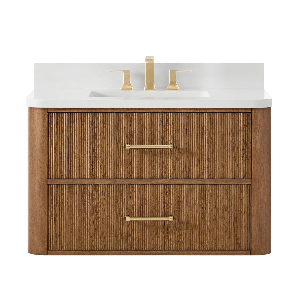36" Francesca Single Wall Mounted Bathroom Vanity Toasted Walnut Satin Bronze Trim by wyndham View 16