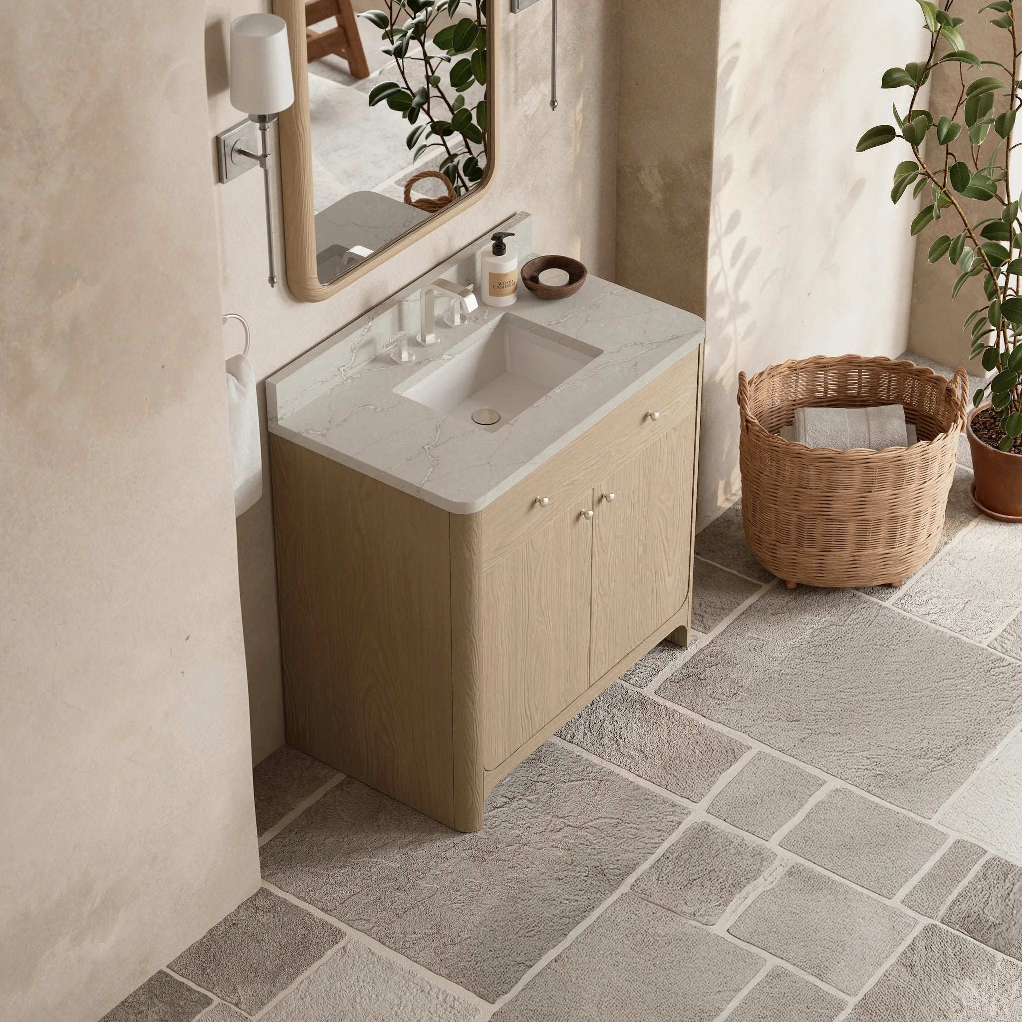 36" Gracyn Single Vanity in Coastal Driftwood-Victorian Silver Silestone-8" Widespread image 3